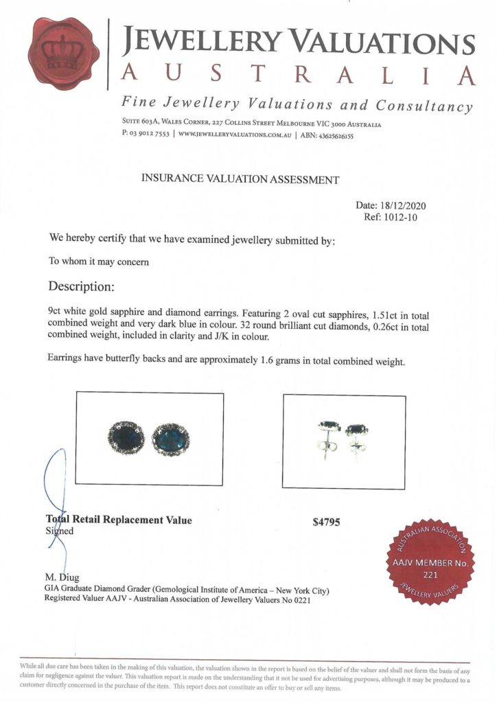 EARRINGS – WHITE GOLD, NATURAL DIAMOND & SAPPHIRE