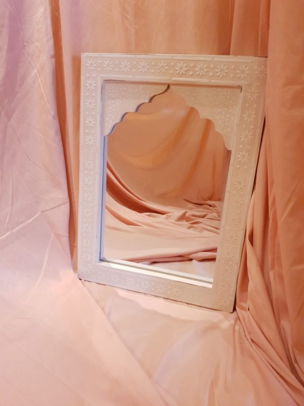 Hand painted Indian mirror in nude &white