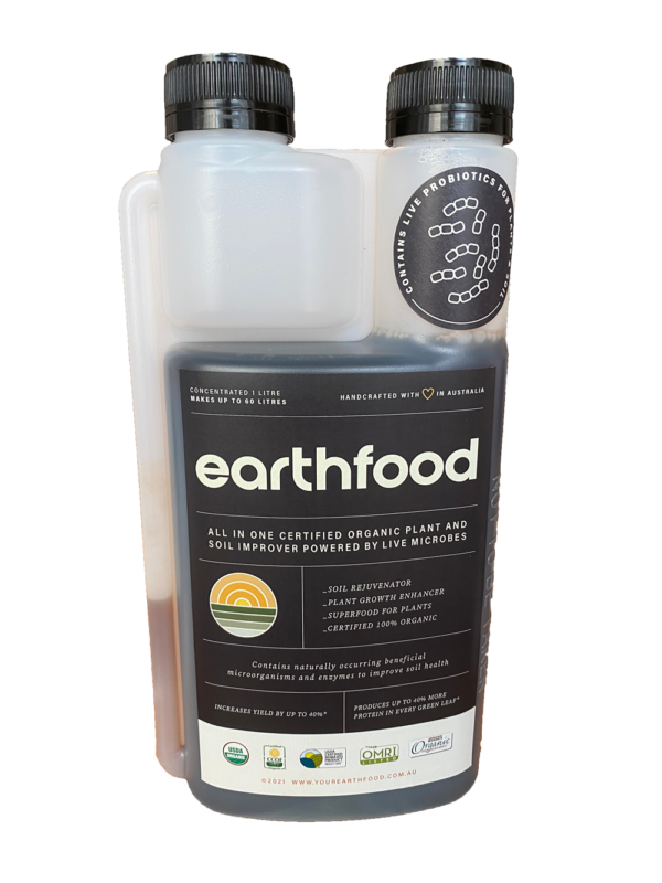 Earthfood is a plant grow concentrate powered by live microbes