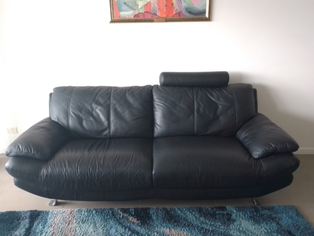 Two and three seater lounges black leather must go already bought new on full Qoin