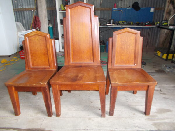 VINTAGE SOLID SILKY OAK CHURCH PULPIT CHAIRS SET OF 3 $400