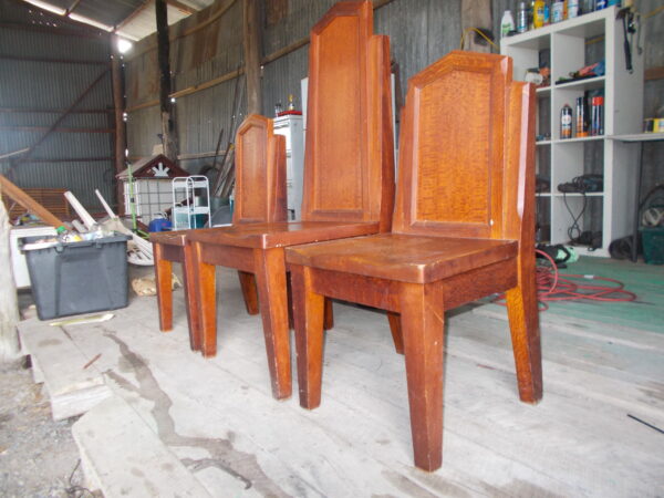 VINTAGE SOLID SILKY OAK CHURCH PULPIT CHAIRS SET OF 3 $400