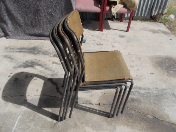OLD VINTAGE STACKABLE SCHOOL CHAIRS X 4 GOOD CONDITION VERY COLLECTABLE $200