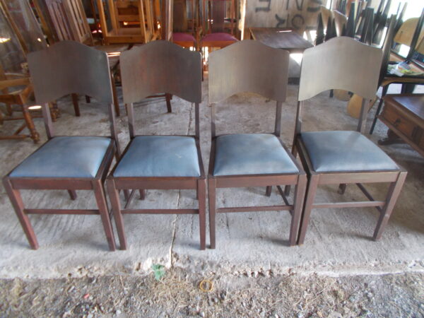 4 SOLID TIMBER VINTAGE DINING CHAIRS BLUE IMITATION LEATHER SEATS $250