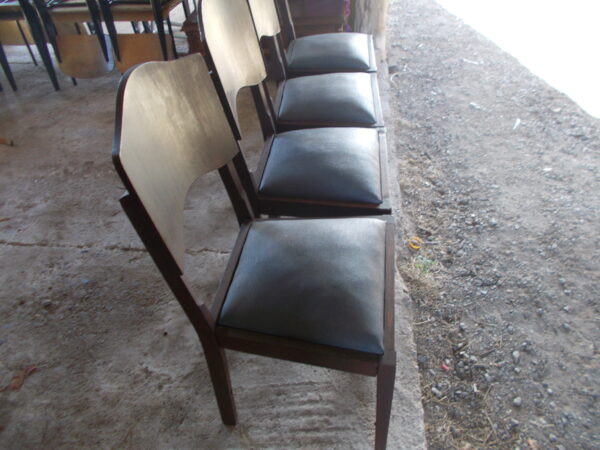 4 SOLID TIMBER VINTAGE DINING CHAIRS BLUE IMITATION LEATHER SEATS $250