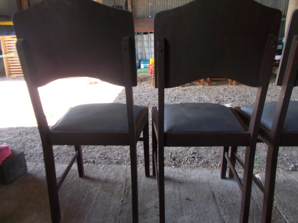 4 SOLID TIMBER VINTAGE DINING CHAIRS BLUE IMITATION LEATHER SEATS $250