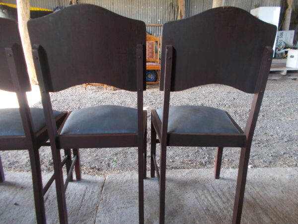 4 SOLID TIMBER VINTAGE DINING CHAIRS BLUE IMITATION LEATHER SEATS $250