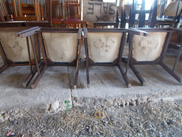 4 SOLID TIMBER VINTAGE DINING CHAIRS BLUE IMITATION LEATHER SEATS $250